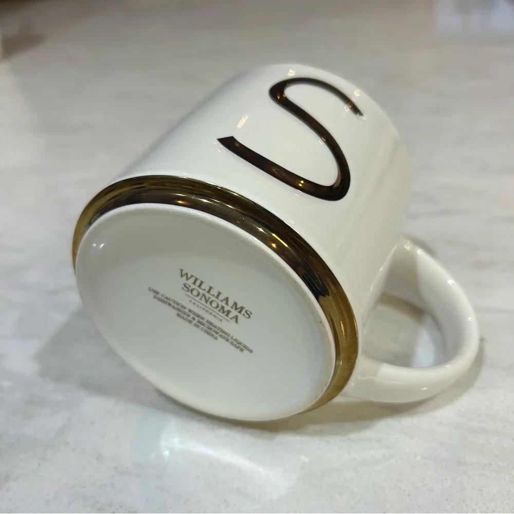 Williams Sonoma White Mug with Gold Lettering